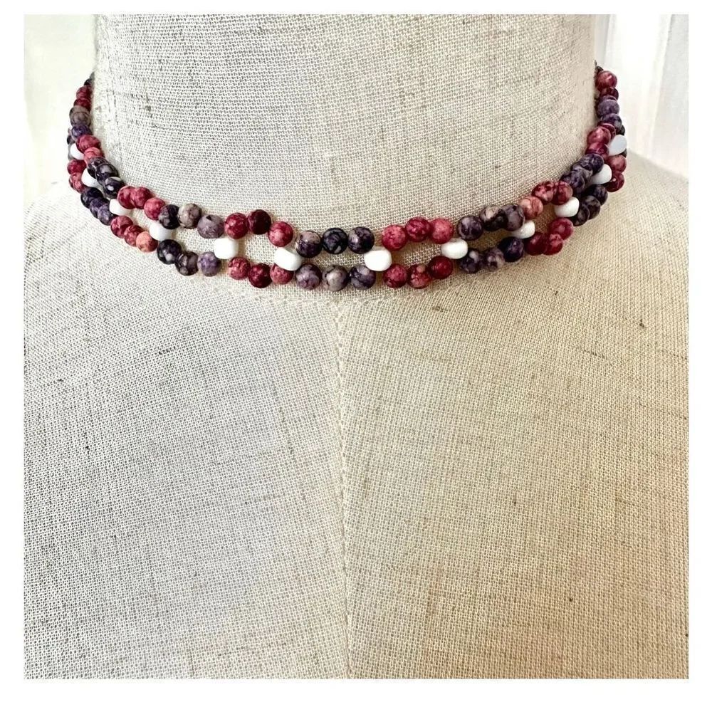 Pink and purple beaded choker necklace